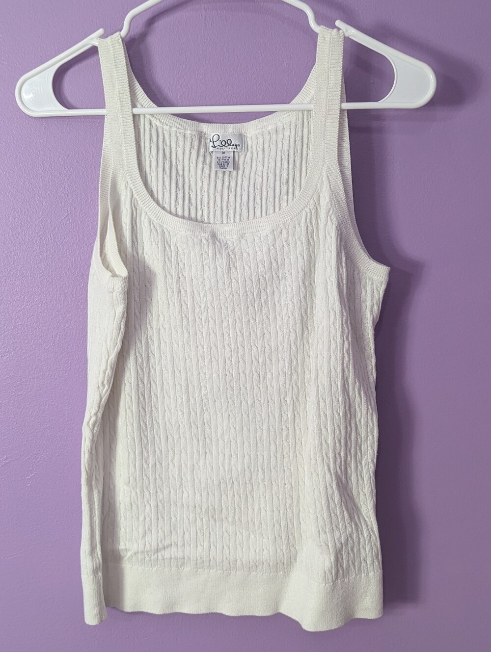 Lily Pulitzer Medium White Cable Knit Sweater Tank Top